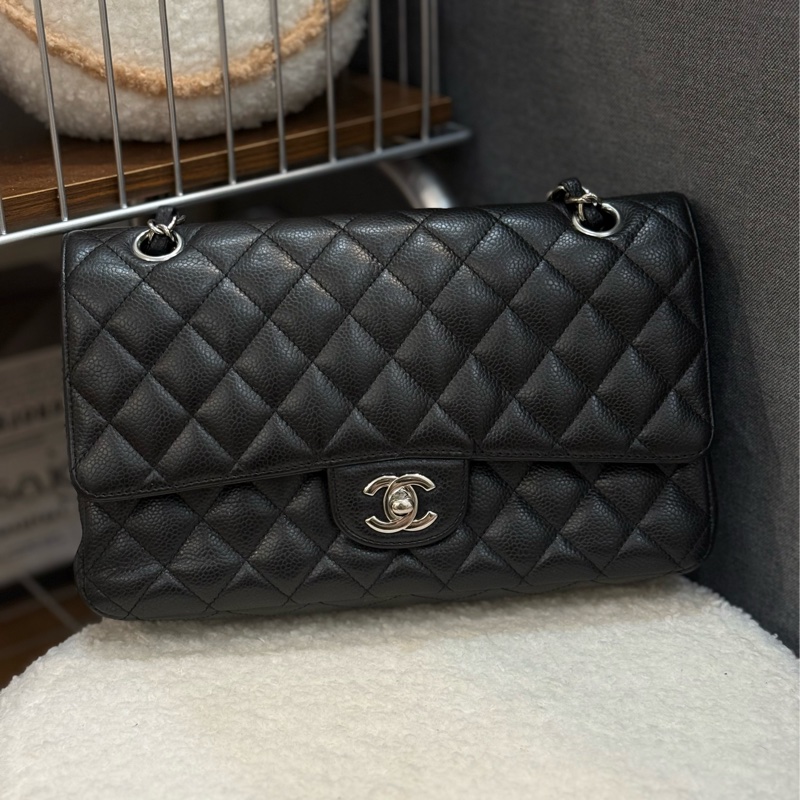 (國外購證全配)Chanel coco25 黑銀荔枝皮-0