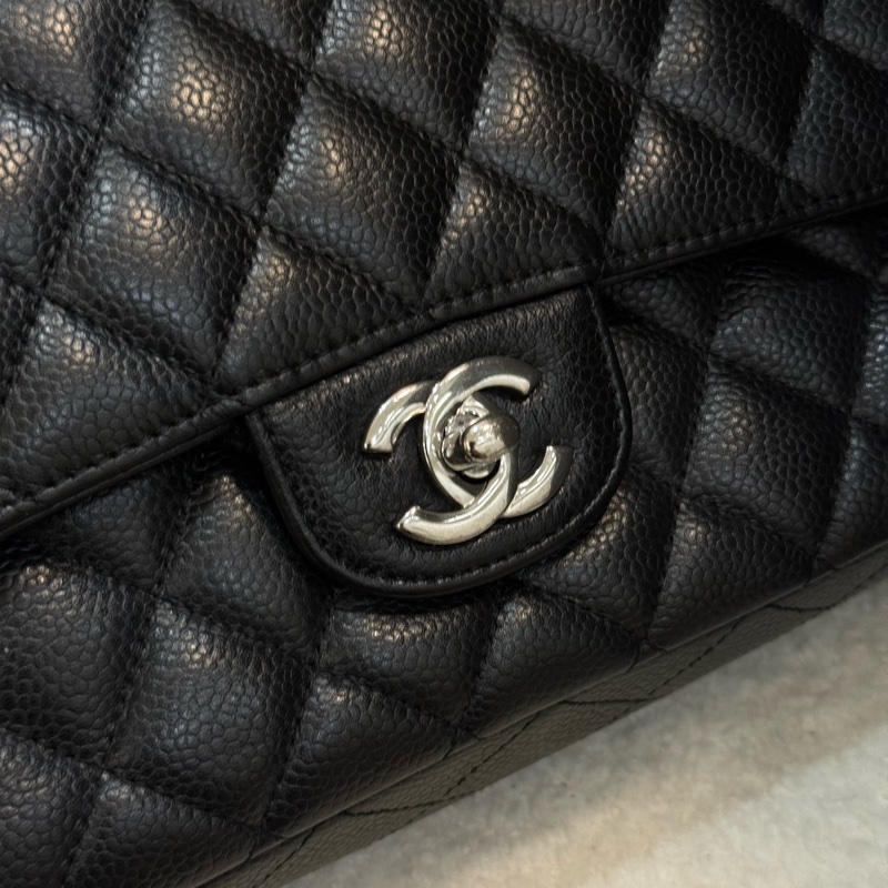 (國外購證全配)Chanel coco25 黑銀荔枝皮-5