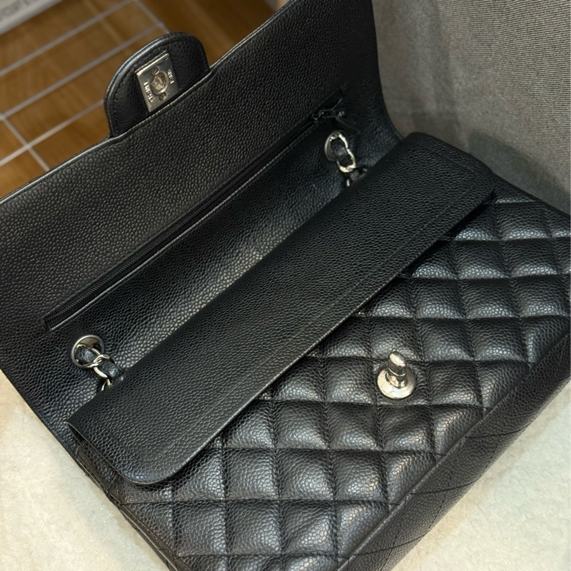 (國外購證全配)Chanel coco25 黑銀荔枝皮-10