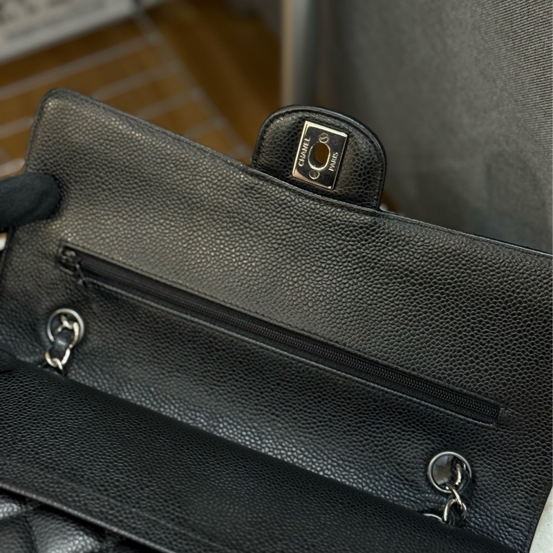 (國外購證全配)Chanel coco25 黑銀荔枝皮-11