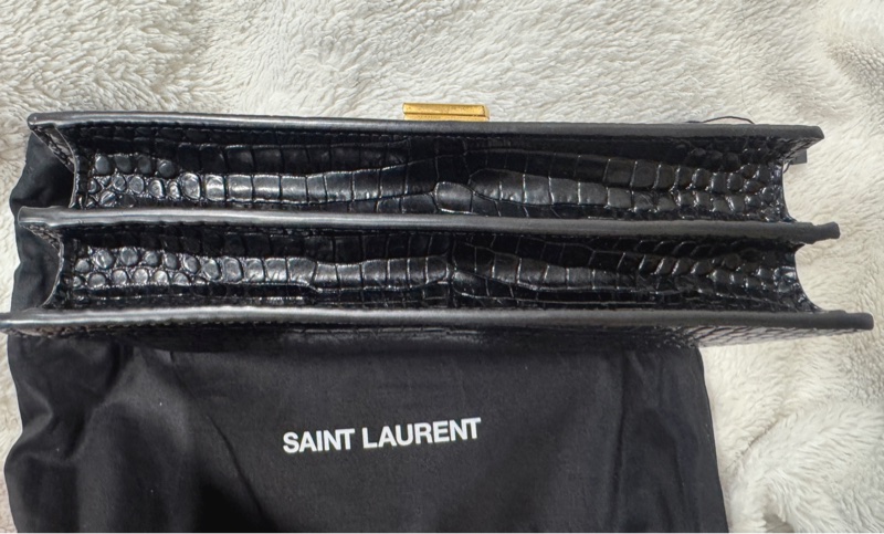 SAINT LAURENT 黑亮面 鱷魚壓紋 鍊條包 金色鏈條 肩背包 側背包 近全新未使用-4
