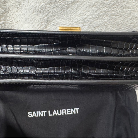 SAINT LAURENT 黑亮面 鱷魚壓紋 鍊條包 金色鏈條 肩背包 側背包 近全新未使用-9