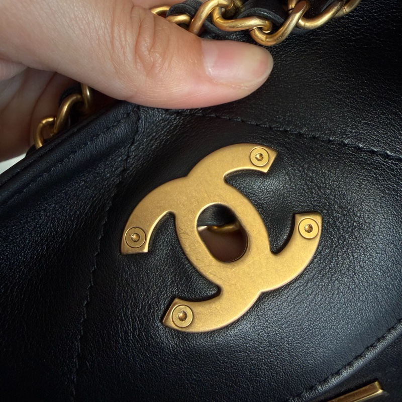 黑色大菱格紋皮革金雙C肩背包 托特包 上班包媽媽包-22