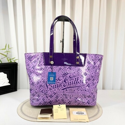 LV 限定絕版村上隆合作款太陽花漆皮Tote手袋 香芋紫色