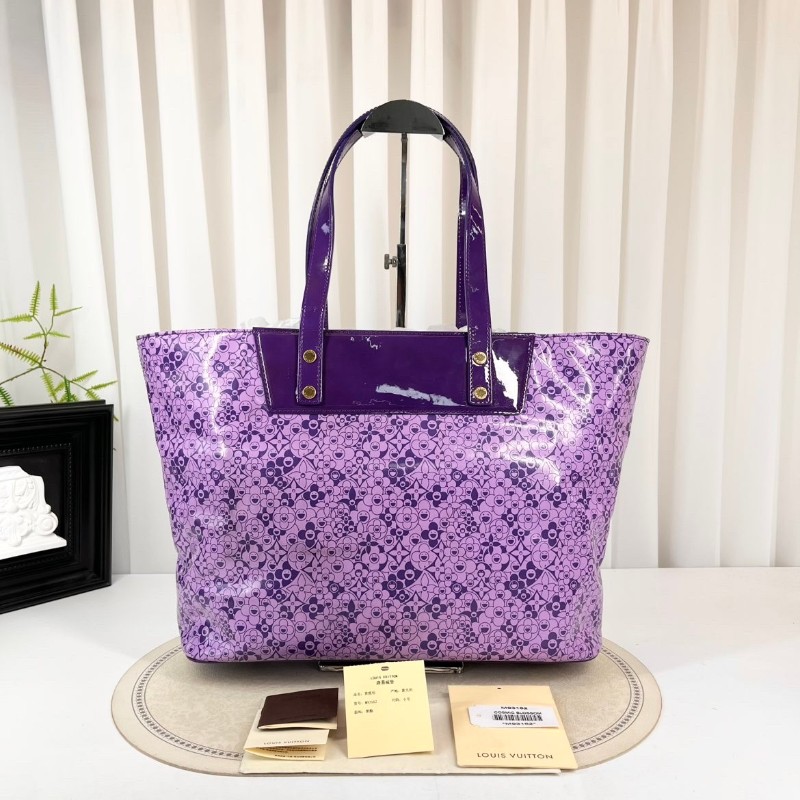 LV 限定絕版村上隆合作款太陽花漆皮Tote手袋 香芋紫色-1