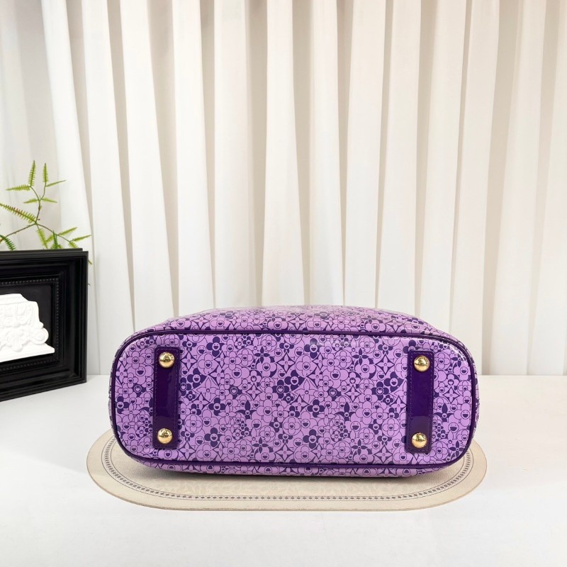 LV 限定絕版村上隆合作款太陽花漆皮Tote手袋 香芋紫色-2