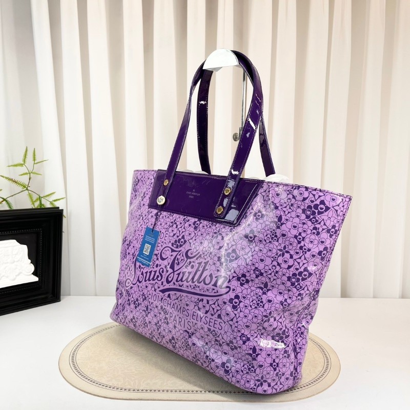 LV 限定絕版村上隆合作款太陽花漆皮Tote手袋 香芋紫色-4