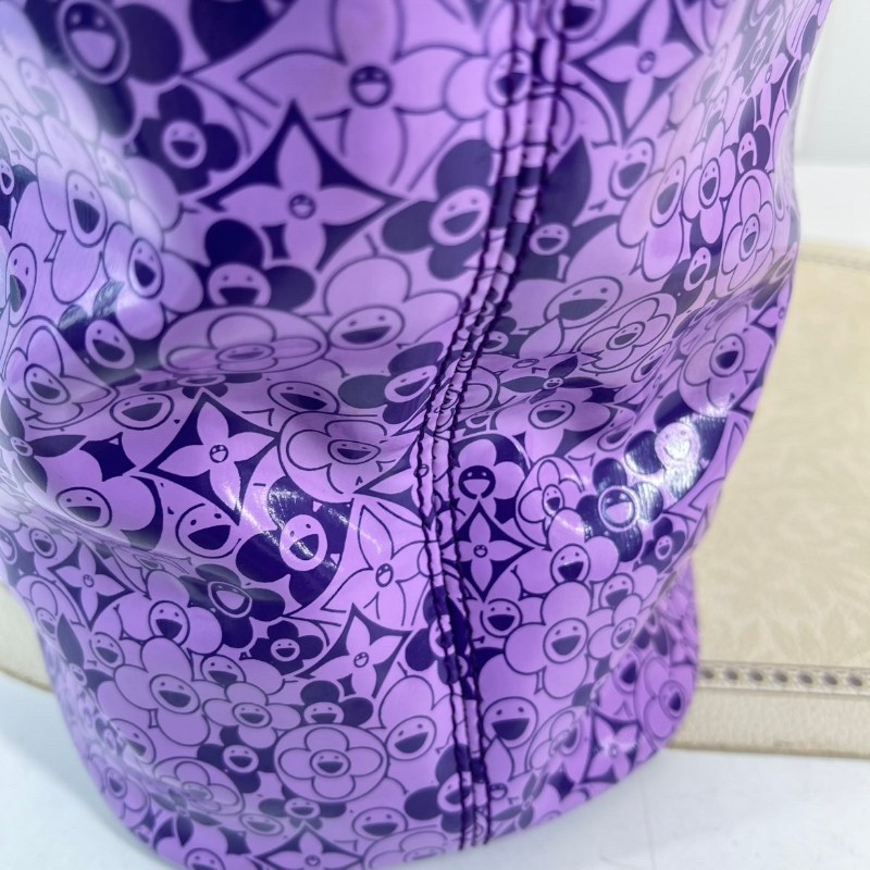 LV 限定絕版村上隆合作款太陽花漆皮Tote手袋 香芋紫色-7