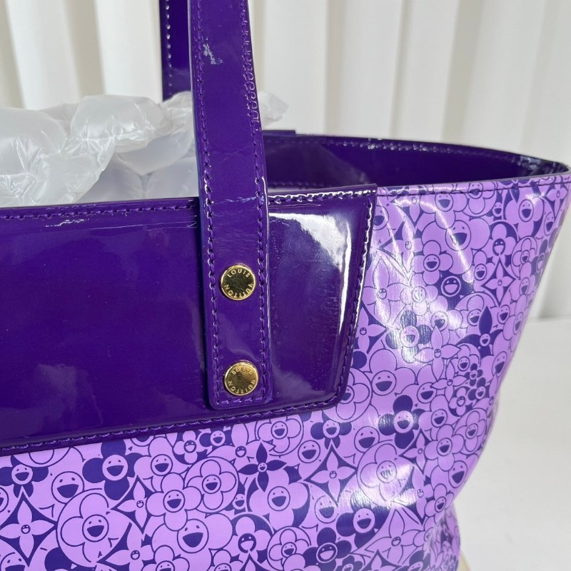 LV 限定絕版村上隆合作款太陽花漆皮Tote手袋 香芋紫色-8