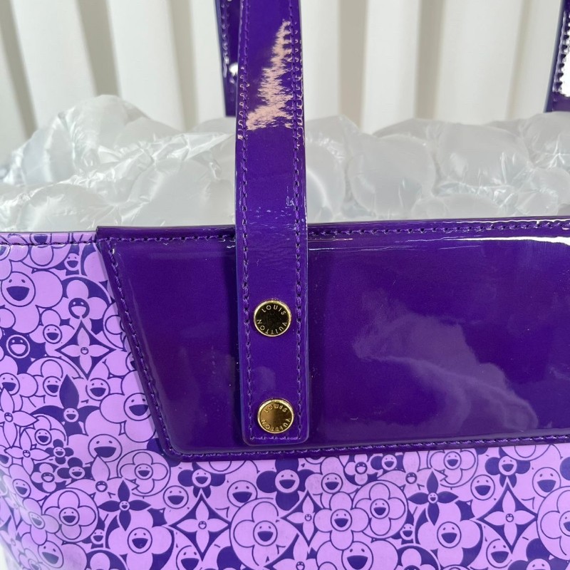 LV 限定絕版村上隆合作款太陽花漆皮Tote手袋 香芋紫色-9