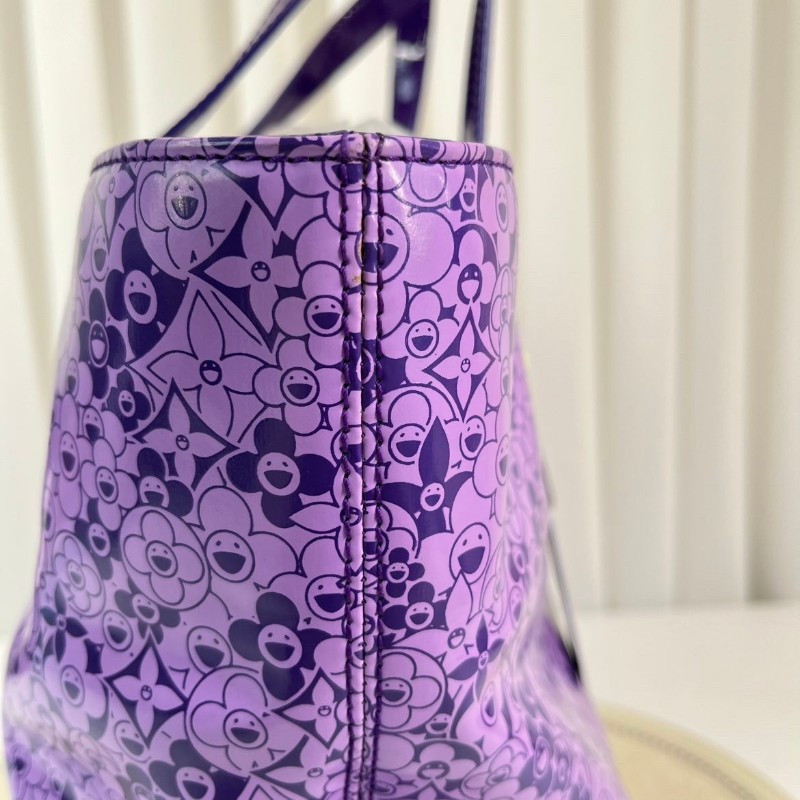 LV 限定絕版村上隆合作款太陽花漆皮Tote手袋 香芋紫色-12