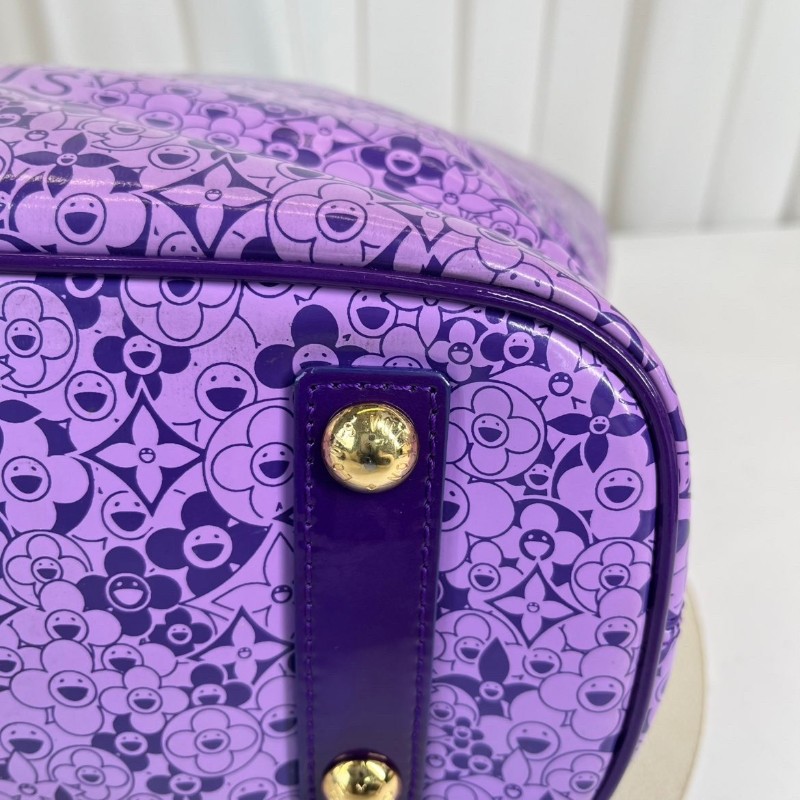 LV 限定絕版村上隆合作款太陽花漆皮Tote手袋 香芋紫色-15