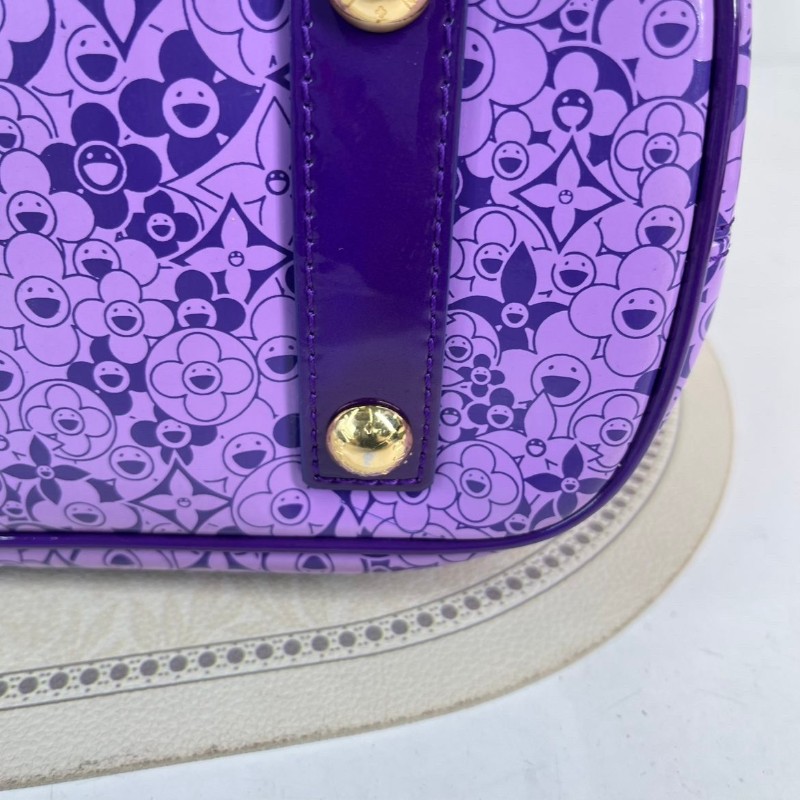 LV 限定絕版村上隆合作款太陽花漆皮Tote手袋 香芋紫色-16
