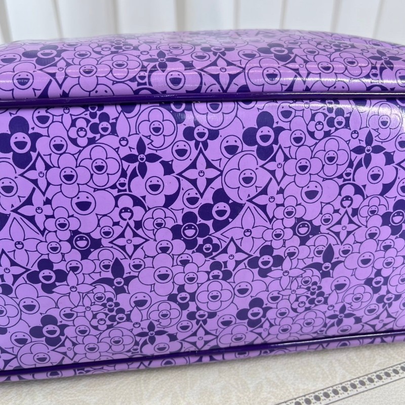 LV 限定絕版村上隆合作款太陽花漆皮Tote手袋 香芋紫色-17