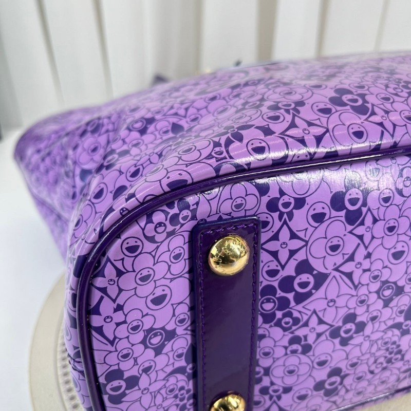 LV 限定絕版村上隆合作款太陽花漆皮Tote手袋 香芋紫色-18