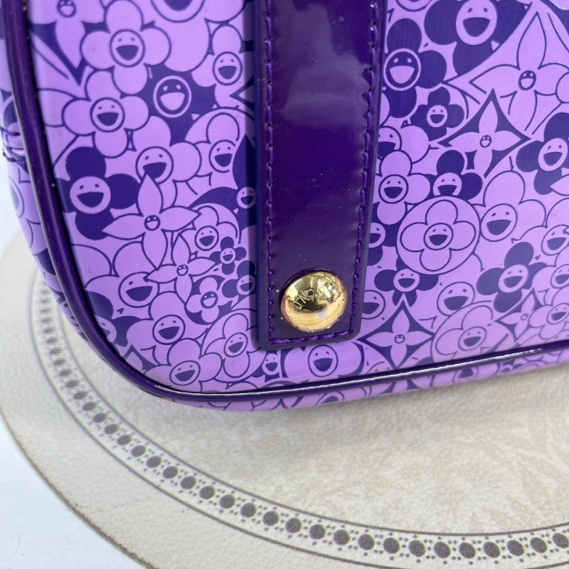 LV 限定絕版村上隆合作款太陽花漆皮Tote手袋 香芋紫色-19