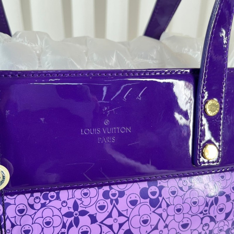 LV 限定絕版村上隆合作款太陽花漆皮Tote手袋 香芋紫色-20