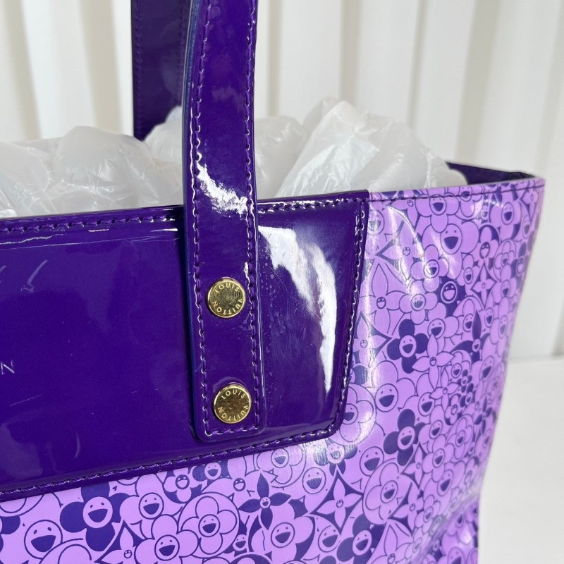 LV 限定絕版村上隆合作款太陽花漆皮Tote手袋 香芋紫色-21