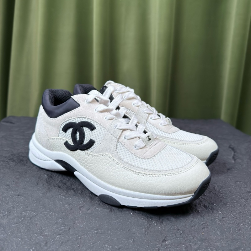 擱置新 香奈兒/Chanel 22C早春 系帶黑白熊貓透氣網面 低幫 生活休閒鞋跑步鞋 白色 39碼-1