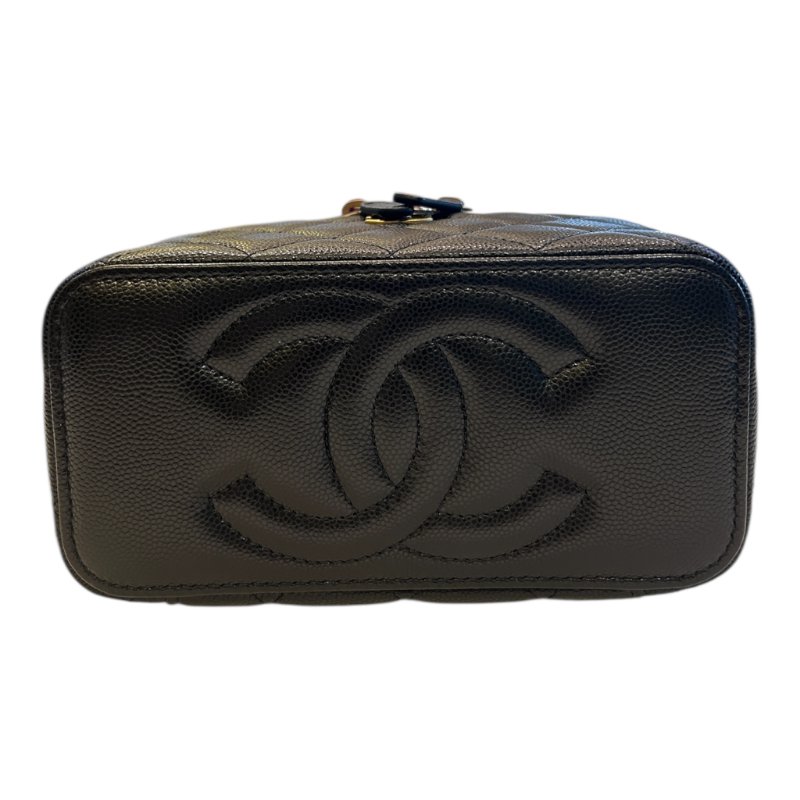 chanel 黑金荔枝紋皮穿提把化妝箱斜背包-2