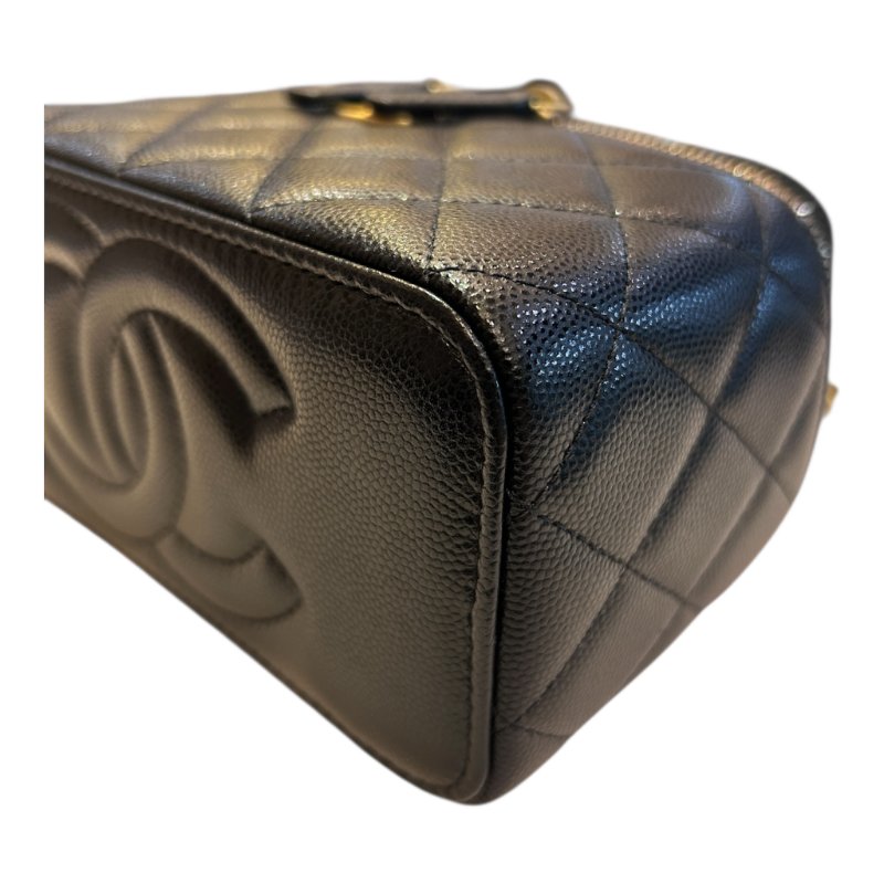 chanel 黑金荔枝紋皮穿提把化妝箱斜背包-3