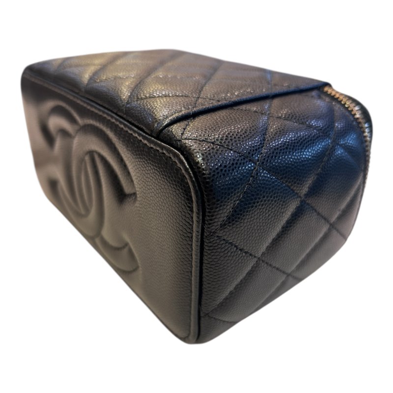 chanel 黑金荔枝紋皮穿提把化妝箱斜背包-5