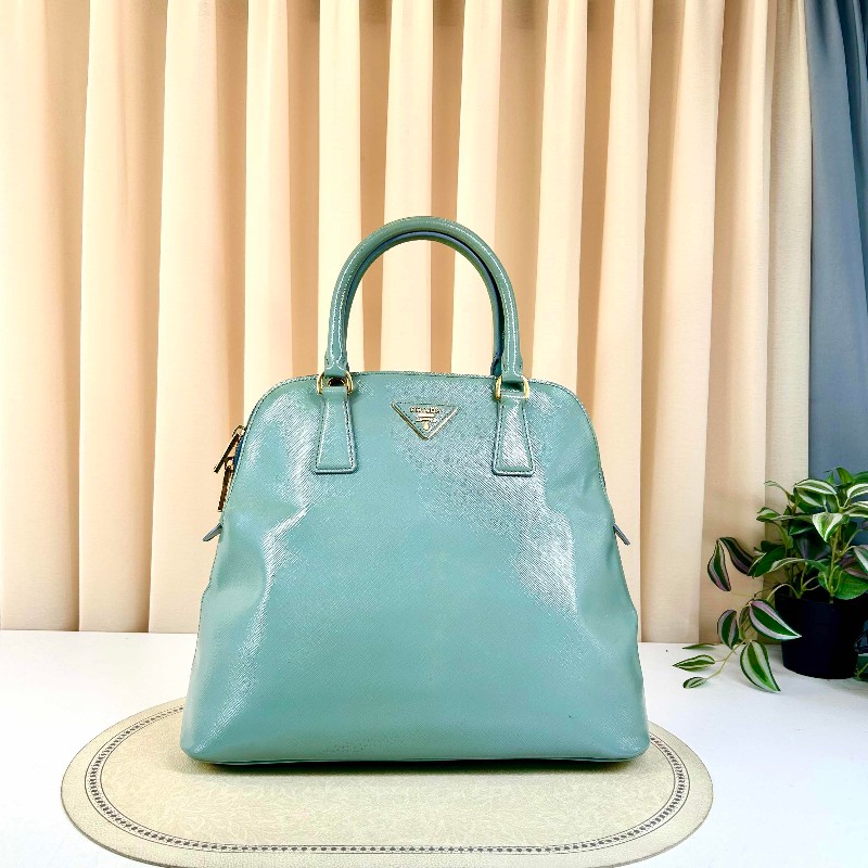 Prada藍色經典貝殼包 十字紋亮面牛皮 防水耐磨-0