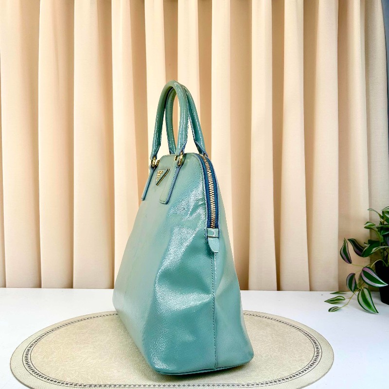 Prada藍色經典貝殼包 十字紋亮面牛皮 防水耐磨-3