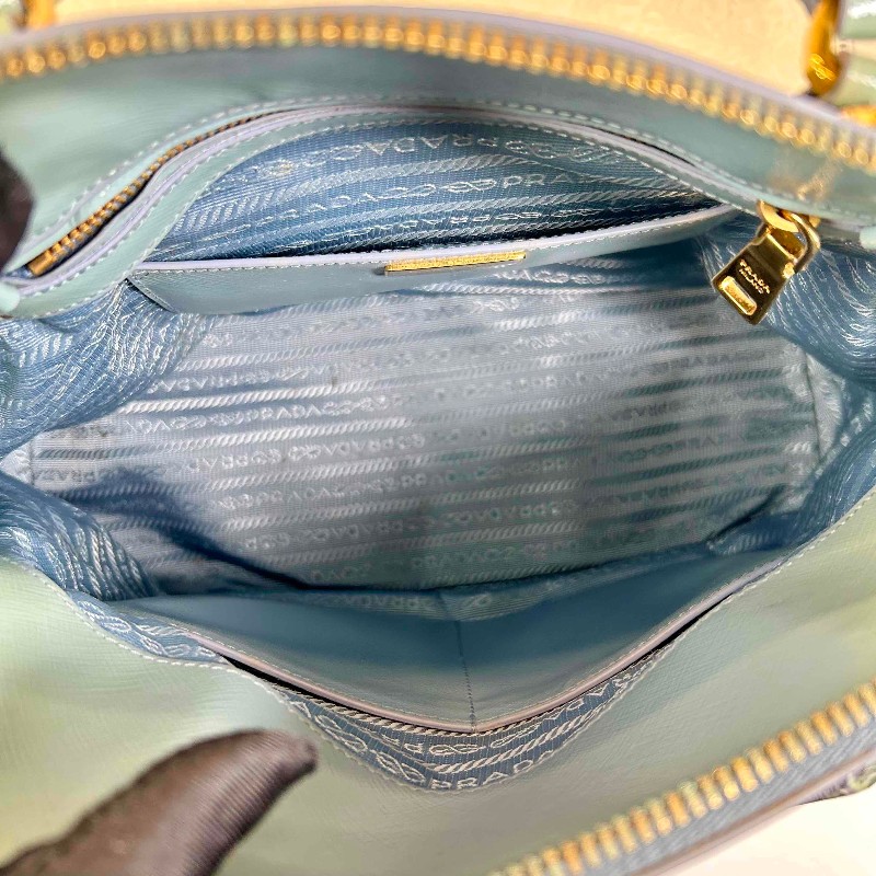 Prada藍色經典貝殼包 十字紋亮面牛皮 防水耐磨-5