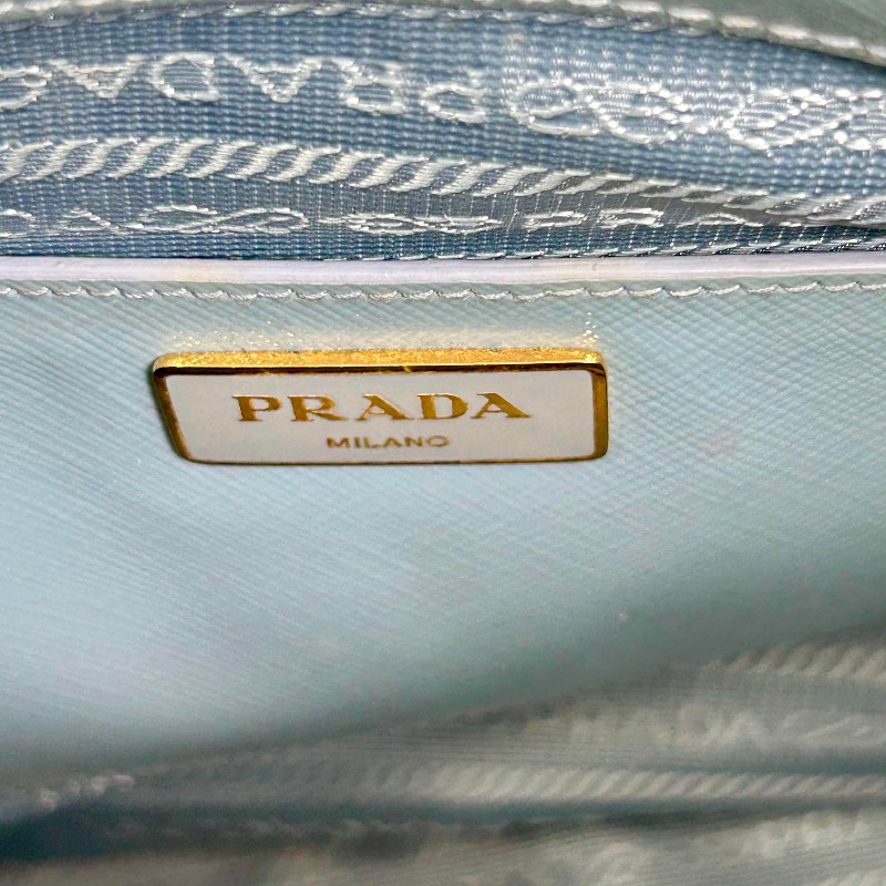 Prada藍色經典貝殼包 十字紋亮面牛皮 防水耐磨-6