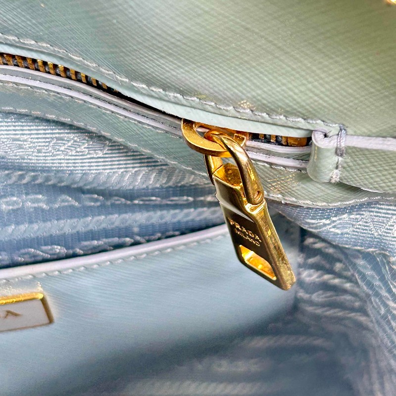 Prada藍色經典貝殼包 十字紋亮面牛皮 防水耐磨-7