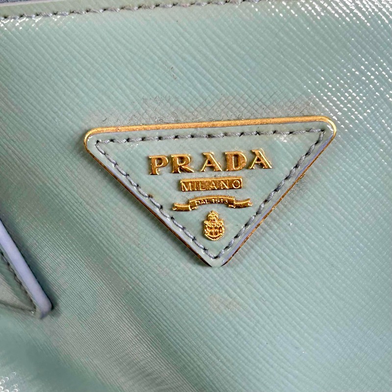 Prada藍色經典貝殼包 十字紋亮面牛皮 防水耐磨-9