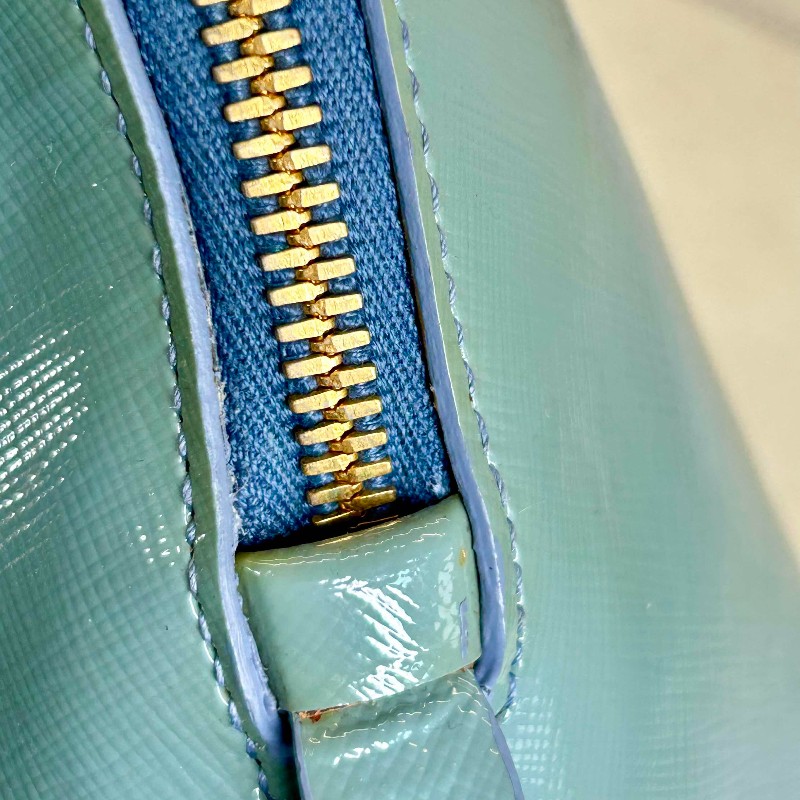 Prada藍色經典貝殼包 十字紋亮面牛皮 防水耐磨-11