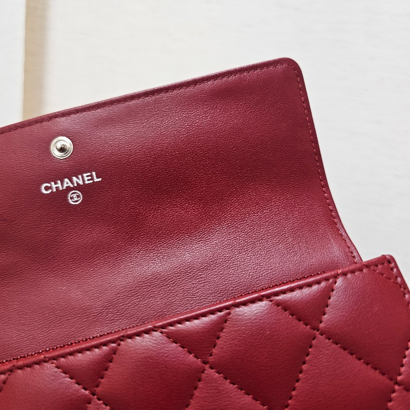[超有品味款☺️實品超美] Chanel深紅羊皮菱格銀釦長夾-10