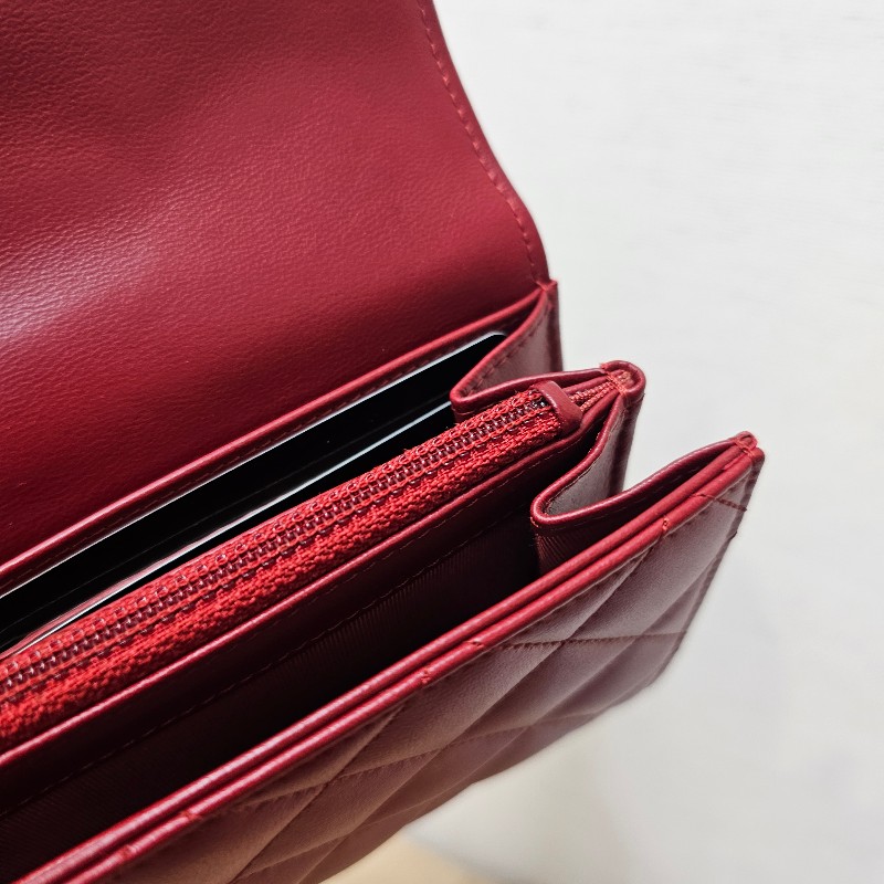 [超有品味款☺️實品超美] Chanel深紅羊皮菱格銀釦長夾-15