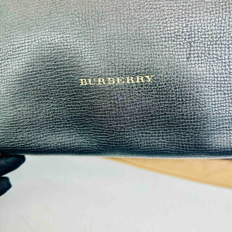 Burberry 黑色牛皮拼格紋肩背包斜背包-10