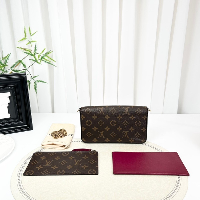 Louis Vuitton 經典老花 帆布拼牛皮 三合一鏈條包-1