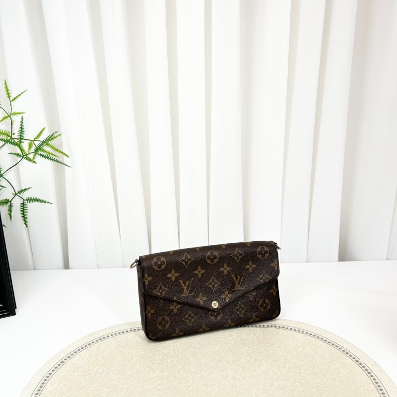 Louis Vuitton 經典老花 帆布拼牛皮 三合一鏈條包-3