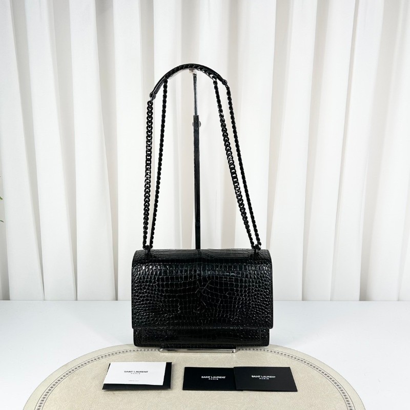 YSL Sunset日落包 黑銀 鱷魚壓紋 肩背包斜背包-0