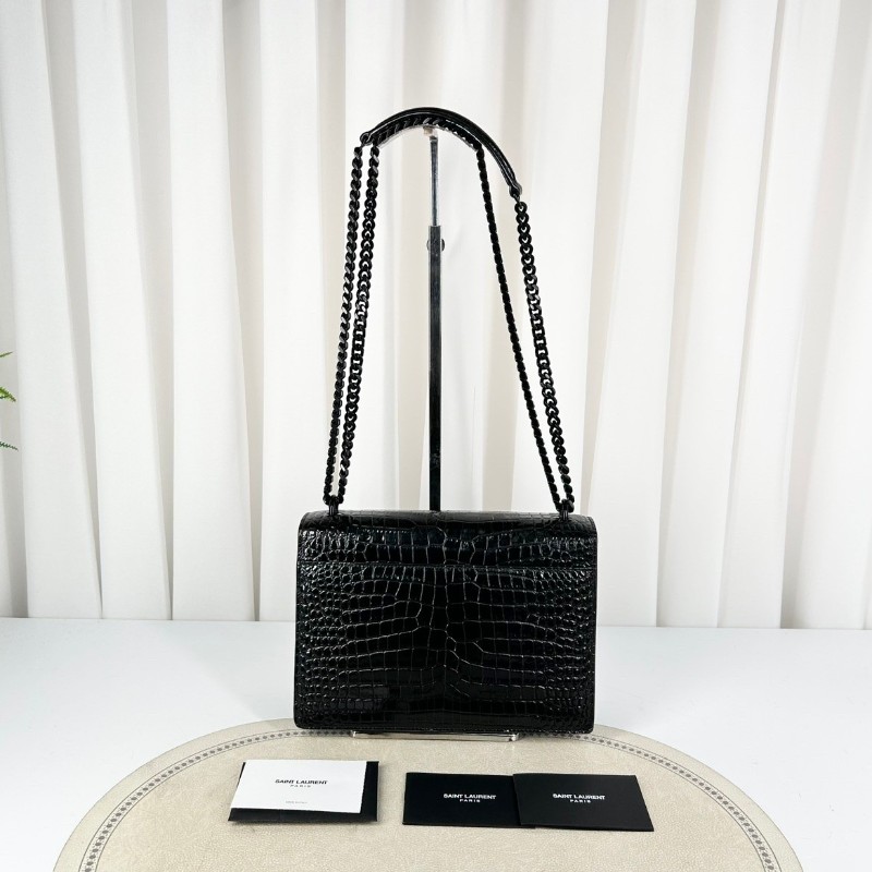 YSL Sunset日落包 黑銀 鱷魚壓紋 肩背包斜背包-1