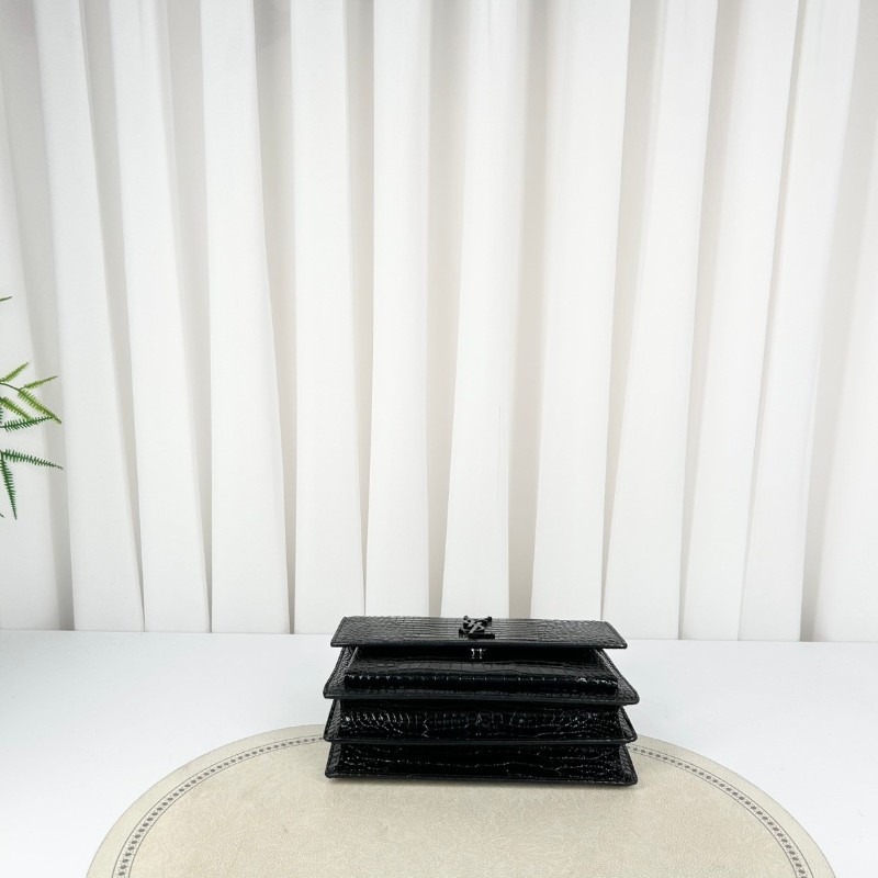 YSL Sunset日落包 黑銀 鱷魚壓紋 肩背包斜背包-2