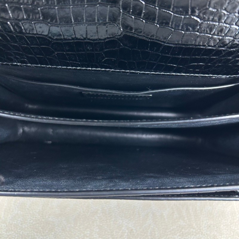 YSL Sunset日落包 黑銀 鱷魚壓紋 肩背包斜背包-5