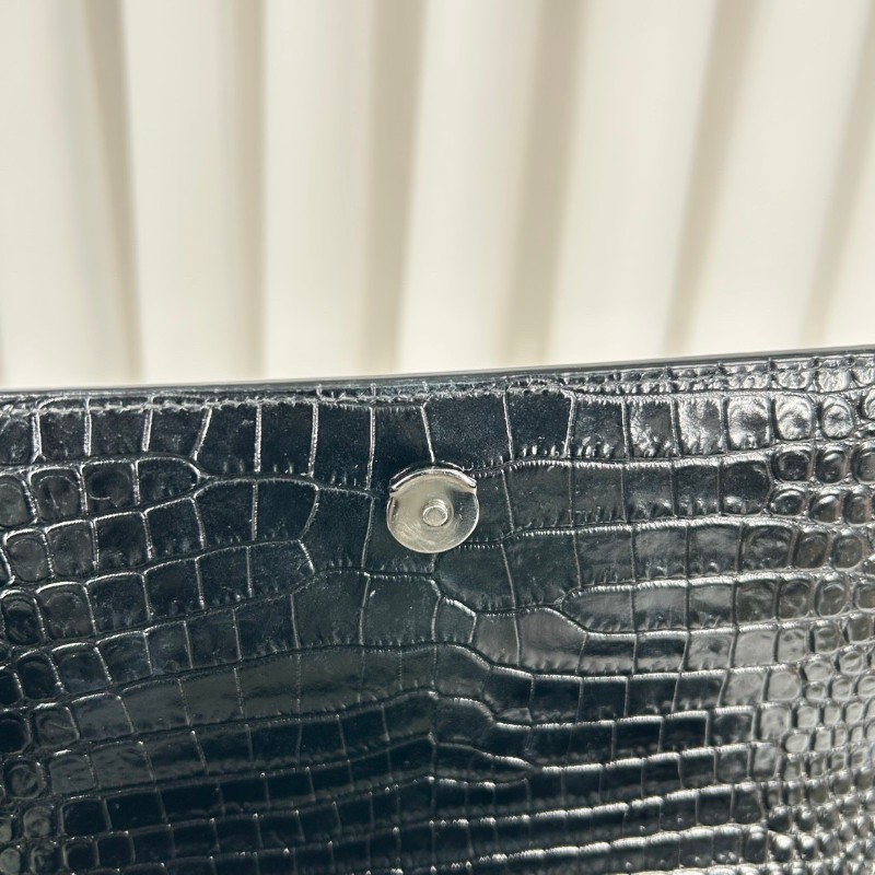 YSL Sunset日落包 黑銀 鱷魚壓紋 肩背包斜背包-6