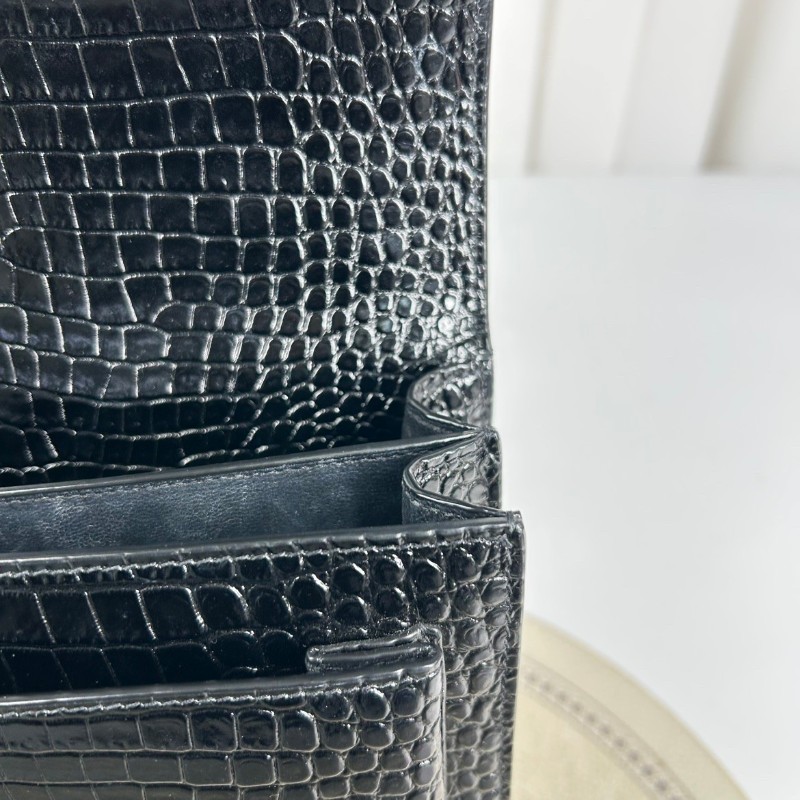 YSL Sunset日落包 黑銀 鱷魚壓紋 肩背包斜背包-7