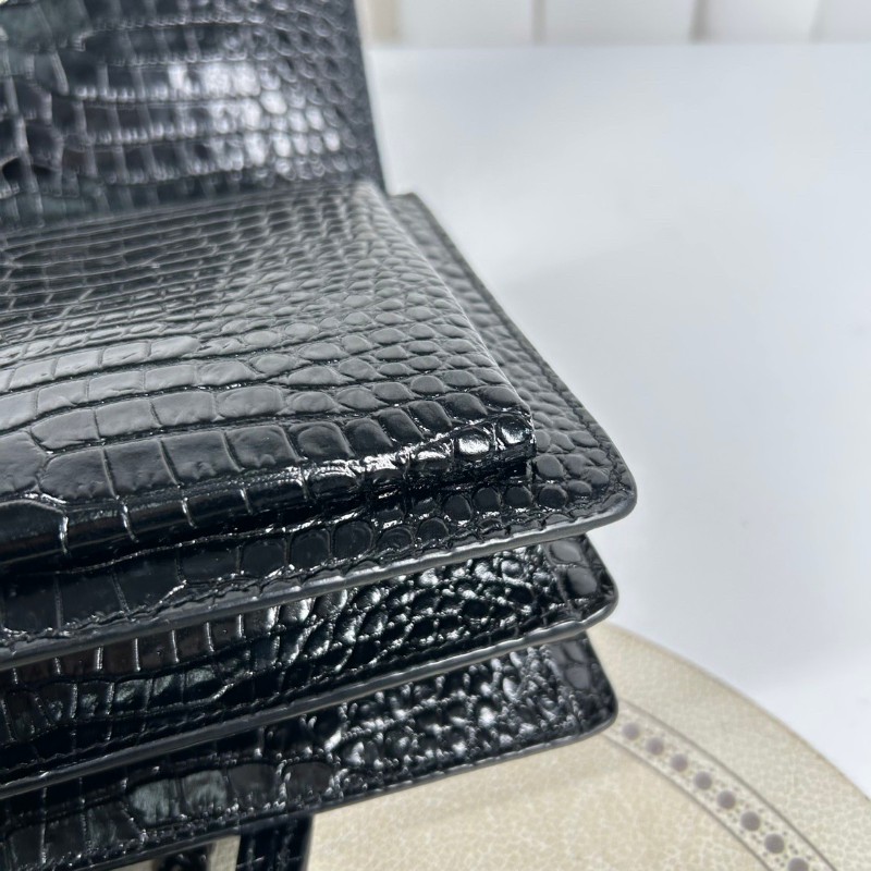 YSL Sunset日落包 黑銀 鱷魚壓紋 肩背包斜背包-10