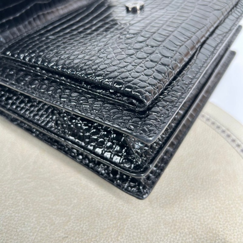 YSL Sunset日落包 黑銀 鱷魚壓紋 肩背包斜背包-11