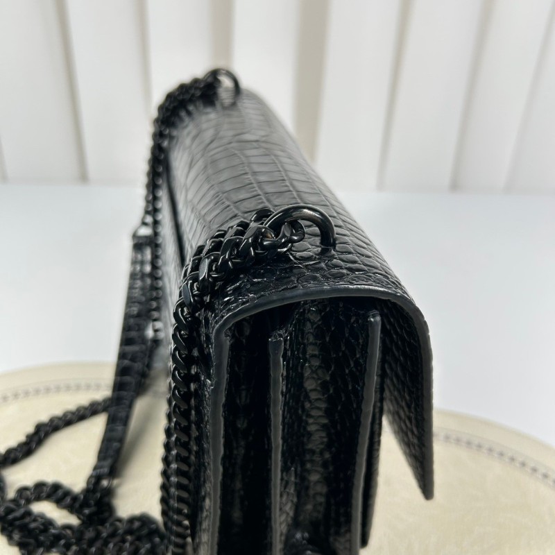 YSL Sunset日落包 黑銀 鱷魚壓紋 肩背包斜背包-12
