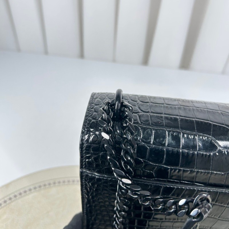 YSL Sunset日落包 黑銀 鱷魚壓紋 肩背包斜背包-13