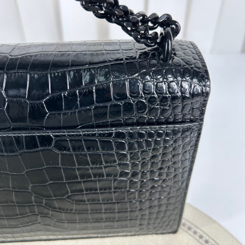 YSL Sunset日落包 黑銀 鱷魚壓紋 肩背包斜背包-15