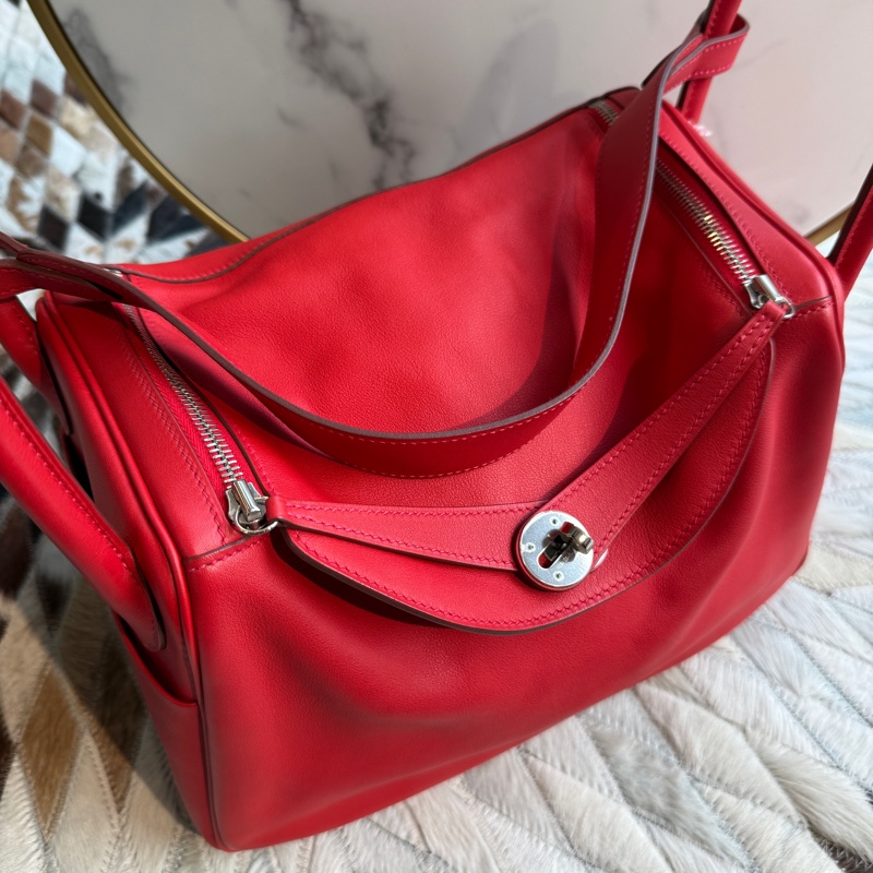 HERMESLINDY30 Swift皮 紅銀X刻 手提肩背包-2